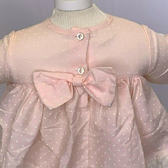 Vintage Newborn Babydoll Bloomers Set Pink Swiss Dot Lace Ruffles Buttons Bow - Picture 6 of 9
